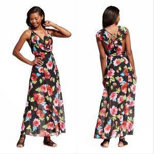 New! XOXO Women's Floral Wrap Maxi Prairie Dress Ruffle V-neck Back Lace-up